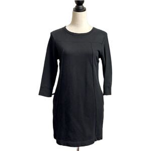 Lila Rose Black Pullover Crew Neck Sweatshirt Dress with Pockets (Size: Medium)
